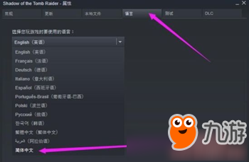 《古墓丽影：暗影》怎么设置中文