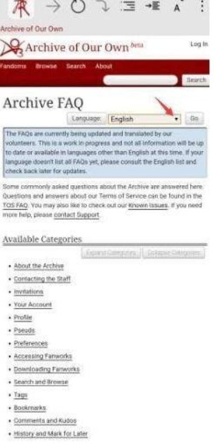 ao3FAQ开了中文但文章还是英文