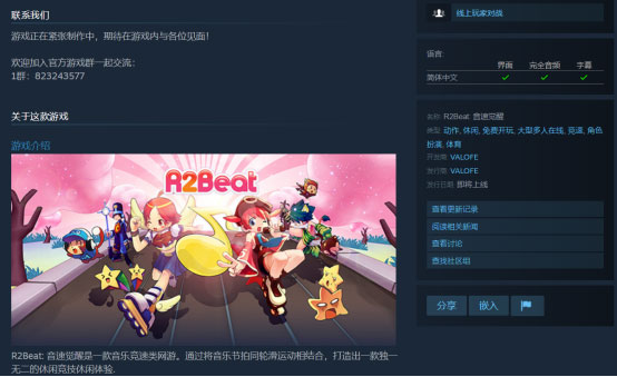 老玩家喜出望外！音乐游戏《R2Beat: 音速觉醒》上架Steam截图